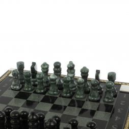 Шахматы "Турнирные" с багетом змеевик гранит