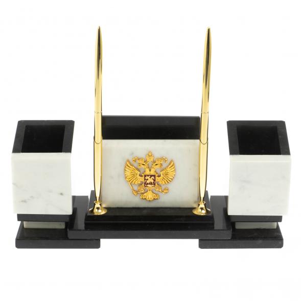 Настольный набор &amp;quot;Офисный&amp;quot; с гербом РФ из мрамора 129434