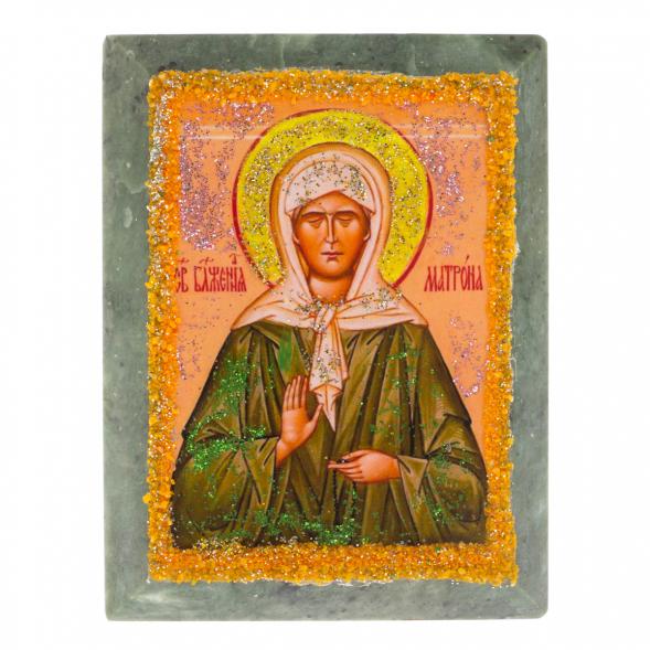 Икона настольная &amp;quot;Святая Матрона&amp;quot; камень змеевик 9х7,2х3 см 121447