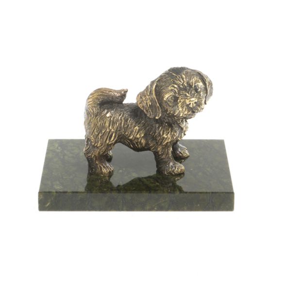 Статуэтка из бронзы &amp;quot;Щенок стоит&amp;quot; на змеевике 9х6,5х6,5 см 127553