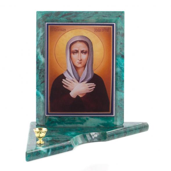 Икона с подсвечником Ксения Петербуржская средняя змеевик 12х12х13 см 119766