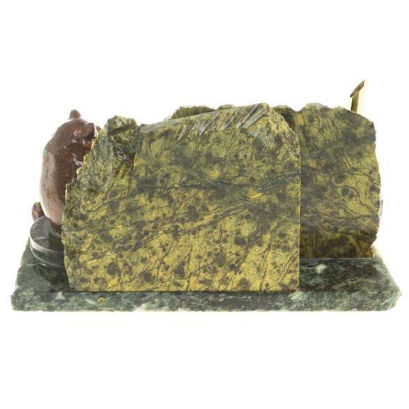 Визитница настольная &amp;quot;Мишка сидящий&amp;quot; змеевик 116051