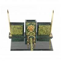 Письменный набор &amp;quot;Офисный&amp;quot; из змеевика с гербом РФ 118107