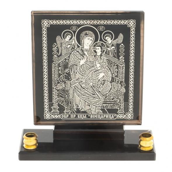 Икона настольная &amp;quot;Всецарица&amp;quot; из обсидиана с подсвечниками 122898