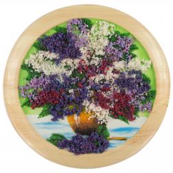 Панно "Сирень" 30х30 см из каменной крошки на зеленом фоне