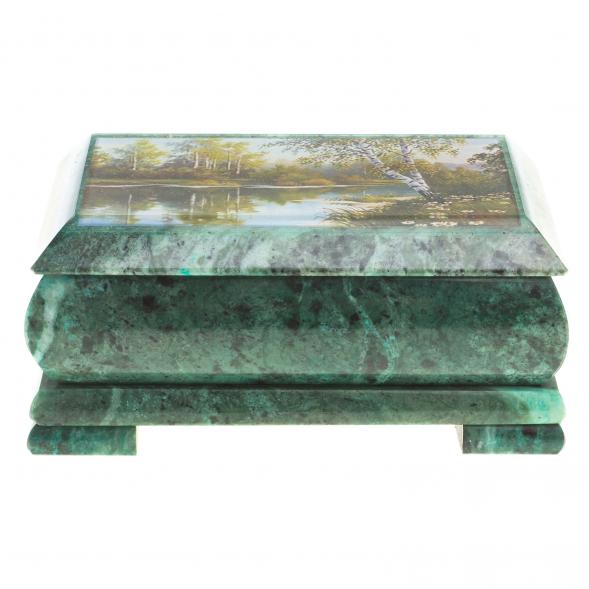 Шкатулка с иллюстрацией &amp;quot;Березы у реки&amp;quot; камень змеевик 17,5х9,5х7,5 см 124022