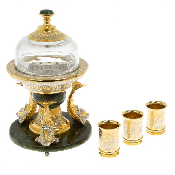 Икорница с тремя стопками &amp;quot;Три кита&amp;quot; нефрит 129319