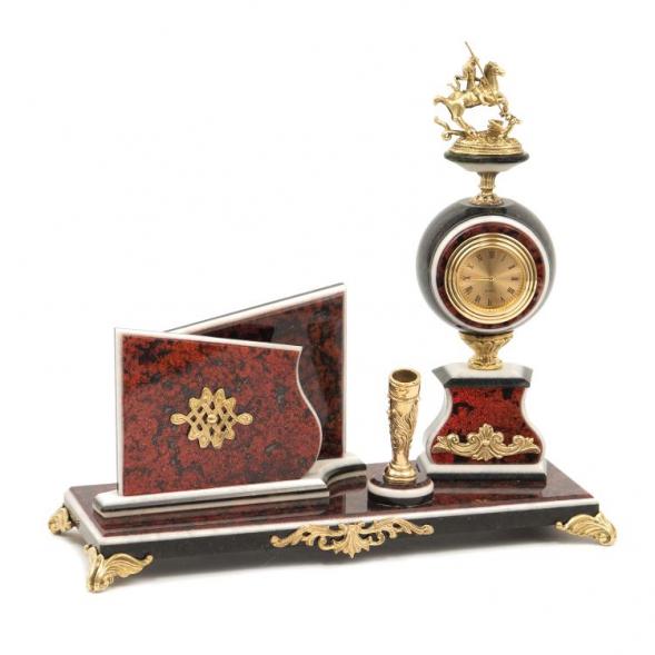 Канцелярский набор с визитницей &amp;quot;Георгий Победоносец&amp;quot; змеевик красный 116676