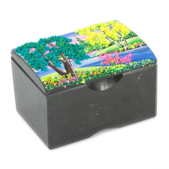 Шкатулка &amp;quot;Сундучок&amp;quot; змеевик рисунок лето 10х6,5х6,5 см 116935