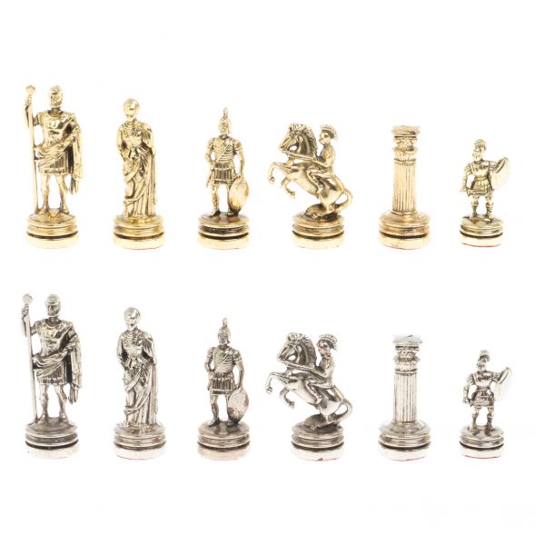Шахматы &amp;quot;Римляне&amp;quot; фигуры золото / серебро доска 28х28 см из мрамора и змеевика 127718