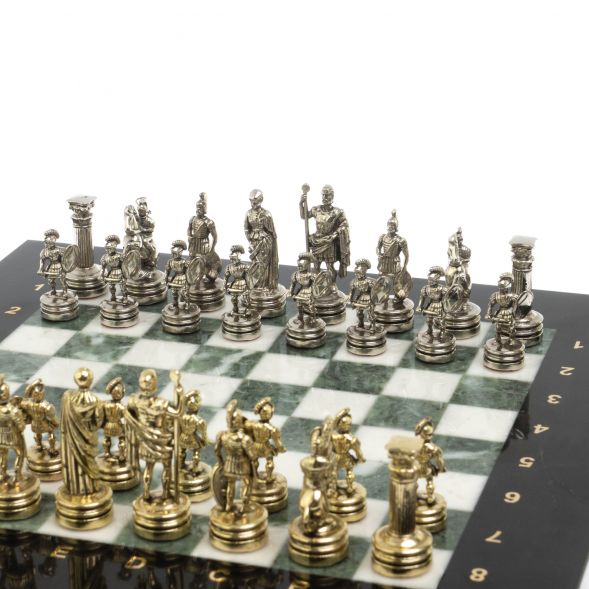 Шахматы &amp;quot;Римляне&amp;quot; фигуры золото / серебро доска 28х28 см из мрамора и змеевика 127718