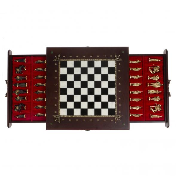 Подарочный шахматный ларец &amp;quot;Русские&amp;quot; фигуры из бронзы 119021