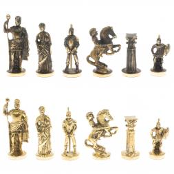 Шахматы &amp;quot;Римские&amp;quot; из бронзы и шабровского змеевика 44х44 см