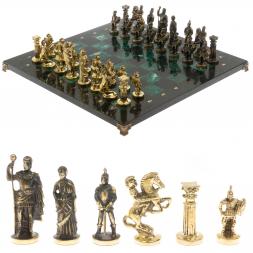 Шахматы &amp;quot;Римские&amp;quot; из бронзы и шабровского змеевика 44х44 см