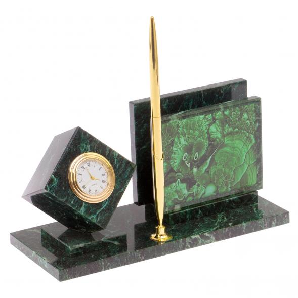 Настольный набор из змеевика с иллюстрацией под малахит 125565