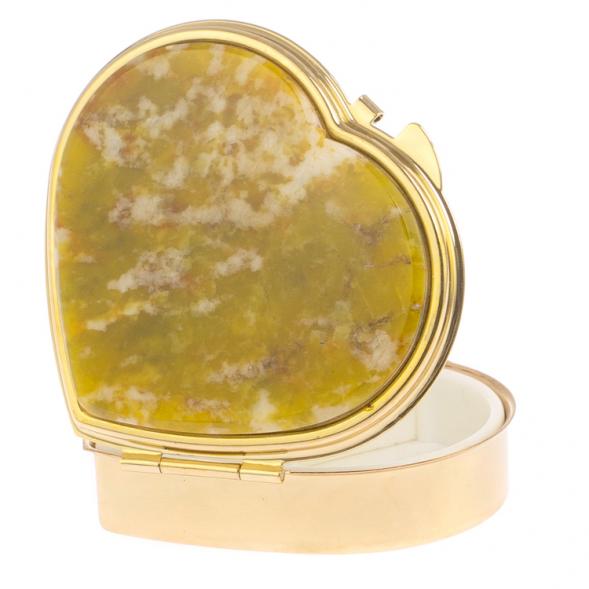 Таблетница &amp;quot;Сердце&amp;quot; на 3 отделения камень офит благородный цвет золото 126087