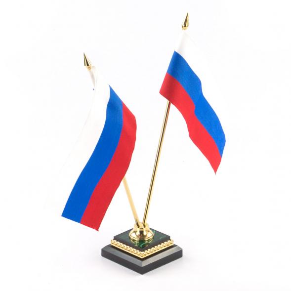 Флагшток с двумя флагами малахит, латунь, позолота 120875