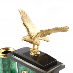Настольный набор "Орел" с бюваром из малахита