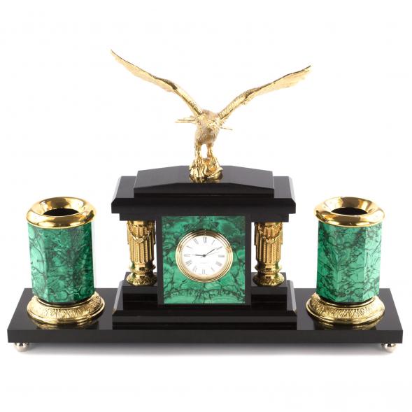 Настольный набор &amp;quot;Орел&amp;quot; с бюваром из малахита 121067
