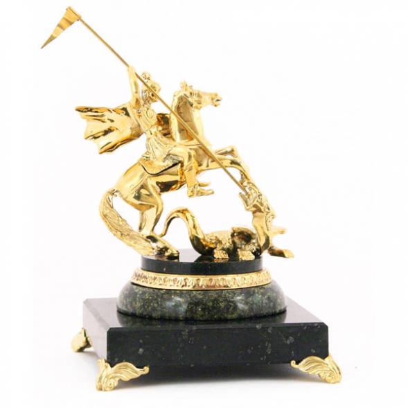 Бронзовая статуэтка &amp;quot;Георгий Победоносец&amp;quot; камень змеевик 113821