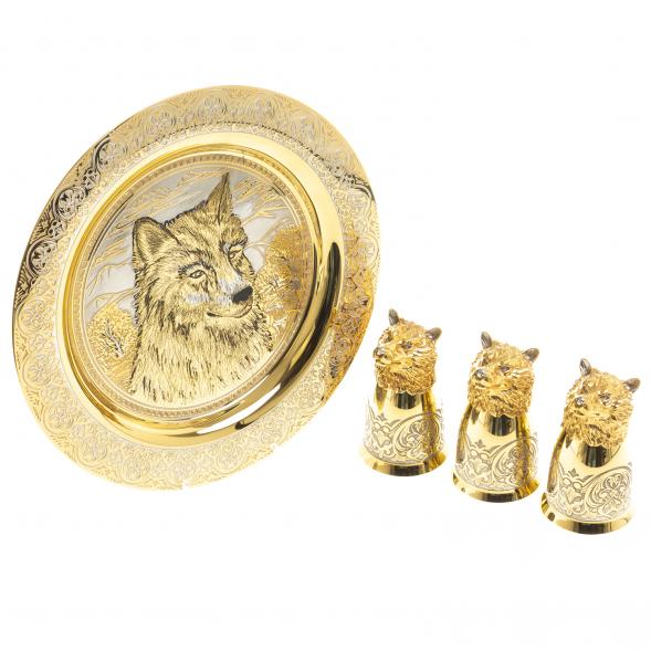 Подарочный набор &amp;quot;Волк&amp;quot; тарелка и 3 стопки перевертыша Златоуст 123673