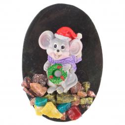 Магнит "Мышка с венком" змеевик cамоцветы