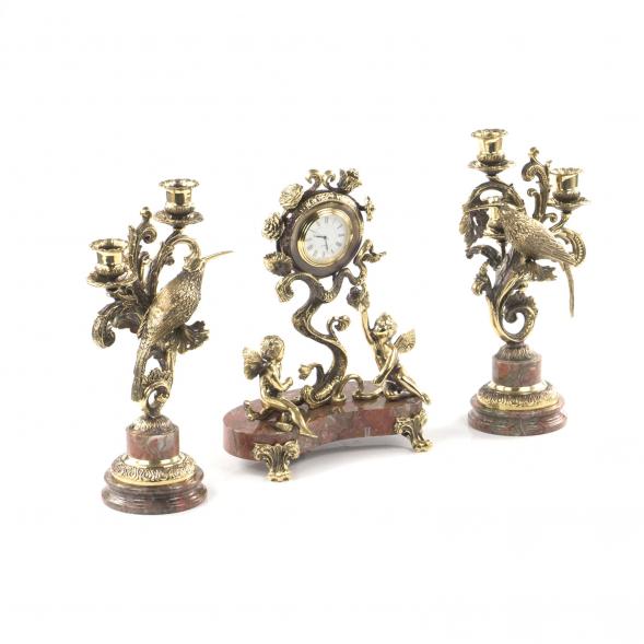 Каминные часы &amp;quot;Ангелы&amp;quot; с канделябрами из бронзы 120882