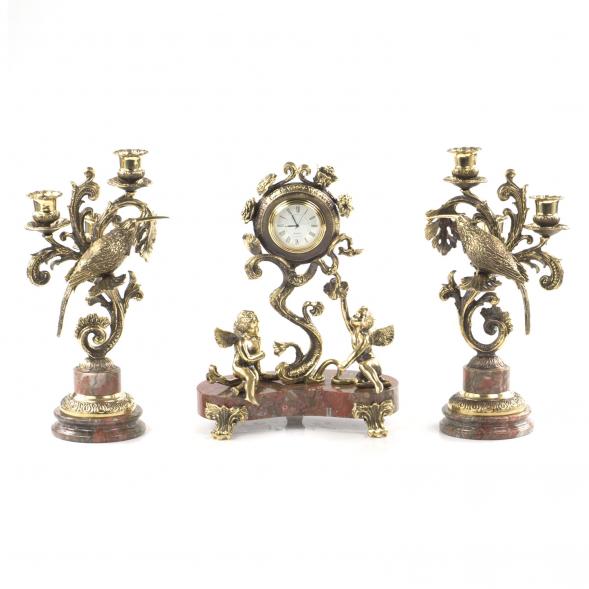 Каминные часы &amp;quot;Ангелы&amp;quot; с канделябрами из бронзы 120882