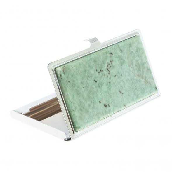 Карманная визитница из камня жадеит цвет серебро 122433