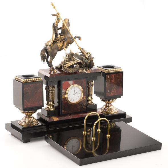 Настольный набор &amp;quot;Георгий Победоносец&amp;quot; камень яшма бронза 113222