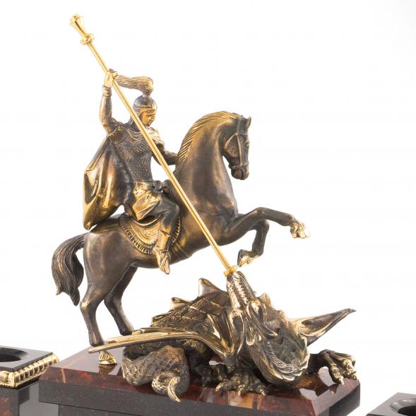 Настольный набор &amp;quot;Георгий Победоносец&amp;quot; камень яшма бронза 113222