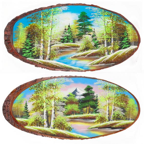 Картина на срезе дерева &amp;quot;Весна&amp;quot; горизонтальное 90-95 см рисунок каменная крошка 111103