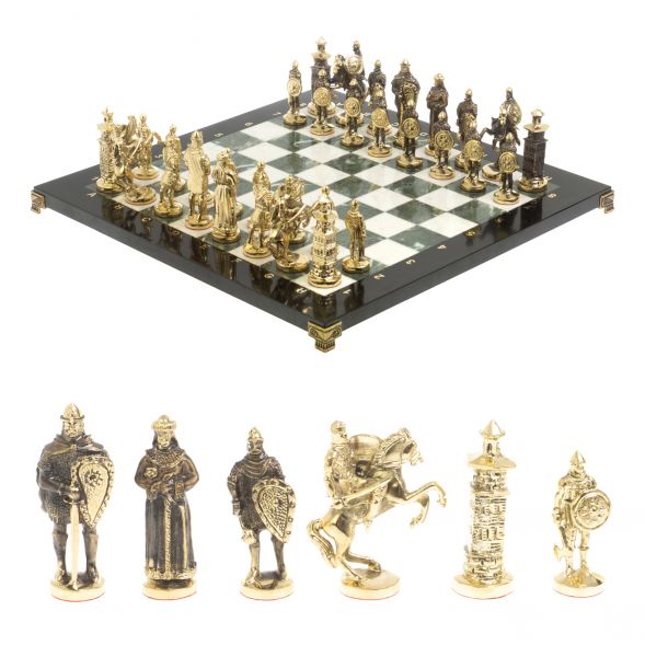 Шахматы подарочные &amp;quot;Богатыри&amp;quot; из мрамора и змеевика 44х44 см 127560