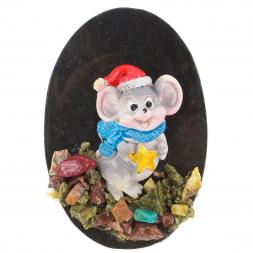 Магнит "Мышка со звездой" змеевик самоцветы