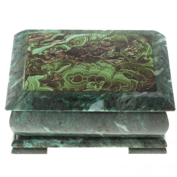 Шкатулка с иллюстрацией малахит камень змеевик 20х12,5х10,3 см 124664