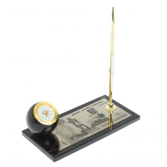 Письменный набор &amp;quot;Купюра 5000 рублей&amp;quot; из черного обсидиана 128347