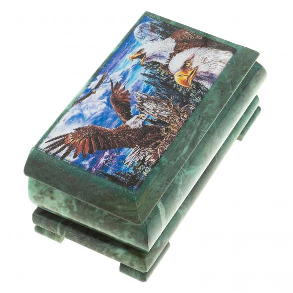 Шкатулка с иллюстрацией &amp;quot;Горные орлы&amp;quot; камень змеевик 17,5х9,5х7,5 см 124029