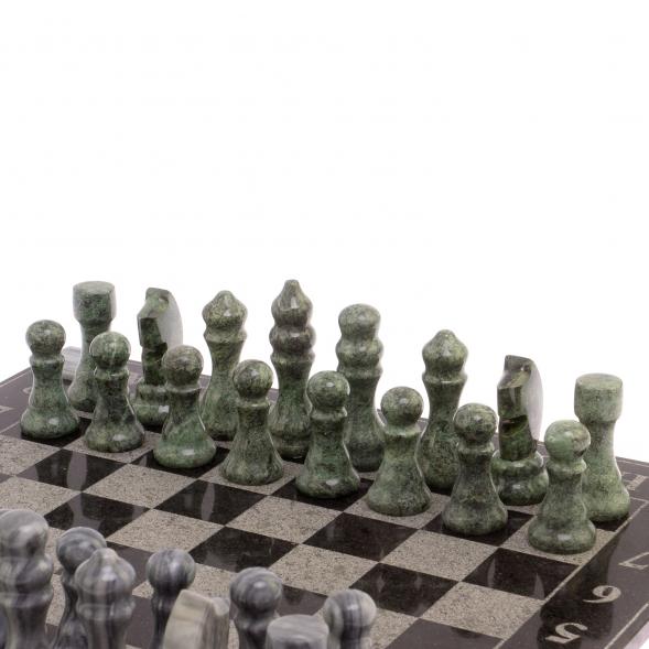 Шахматы с гравировкой &amp;quot;Турнирные&amp;quot; доска 36х36 см серый мрамор, змеевик 125958