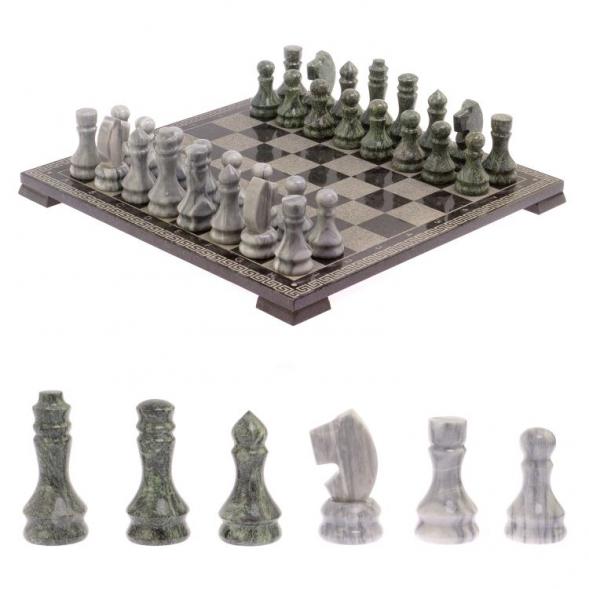 Шахматы с гравировкой &amp;quot;Турнирные&amp;quot; доска 36х36 см серый мрамор, змеевик 125958