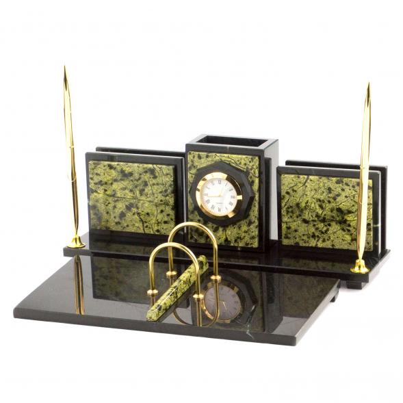 Настольный набор &amp;quot;Офисный&amp;quot; для канцелярских принадлежностей камень змеевик 120046