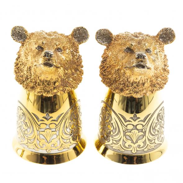 Подарочный набор &amp;quot;Медведь&amp;quot; фляжка и 2 стопки перевертыша Златоуст 123678