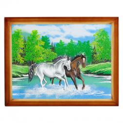 Картина &amp;quot;Две лошади&amp;quot; багет дерево 36х46 см, каменная крошка
