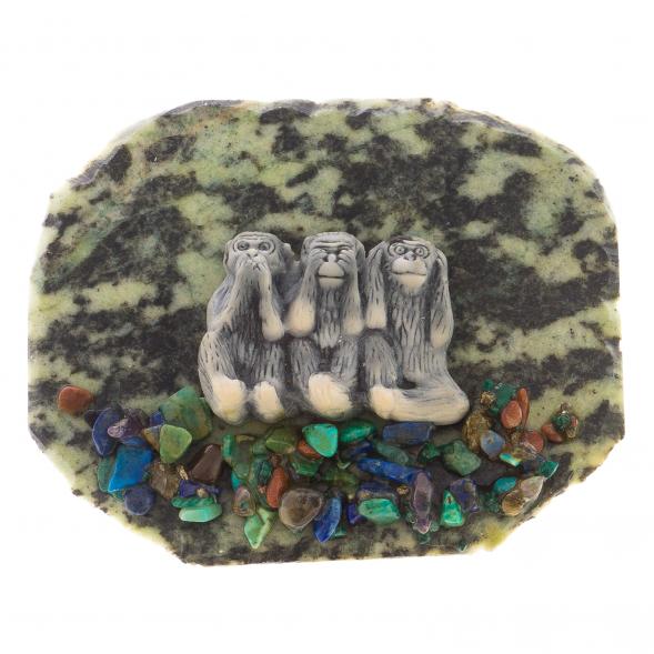 Магнит с самоцветами &amp;quot;Обезьянки&amp;quot; змеевик 116776