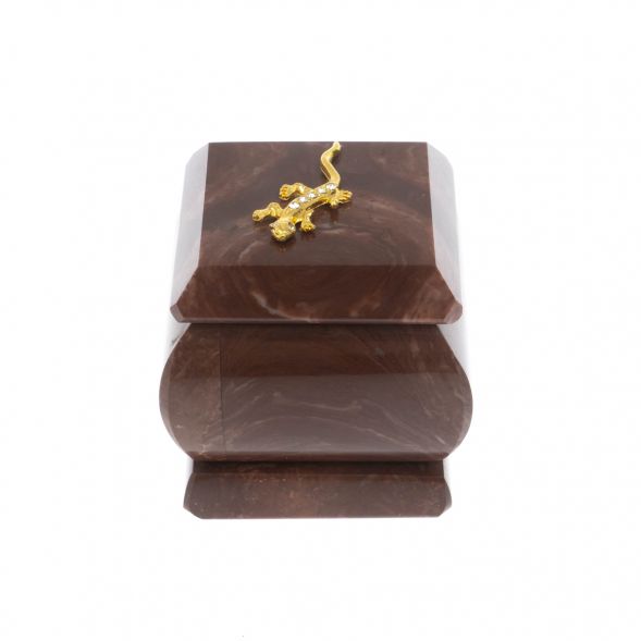 Шкатулка из камня лемезит с ящерицей 4,5х4,5х6 см 128945