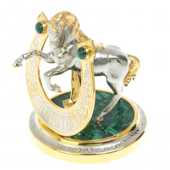 Статуэтка &amp;quot;Конь на дыбах с подковой на счастье&amp;quot; малахит Златоуст 113770