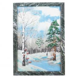Картина из камня &amp;quot;Зимний пейзаж&amp;quot; вертикальная рамка змеевик 24х34 см