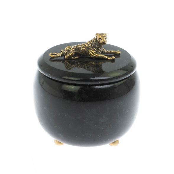 Шкатулка круглая &amp;quot;Гепард&amp;quot; камень черный змеевик 8х8х8,5 см 129094