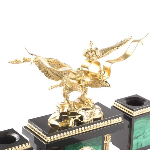 Письменный набор &amp;quot;Двуглавый орел&amp;quot; из натурального малахита с бронзовым литьем 121166