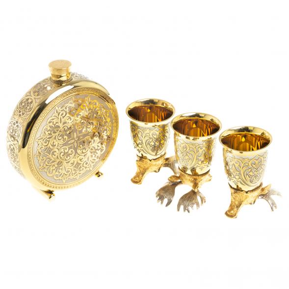 Подарочный набор &amp;quot;Лось&amp;quot; фляжка и 3 стопки перевертыша Златоуст 123681