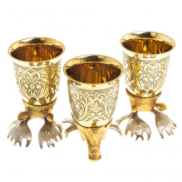 Подарочный набор &amp;quot;Лось&amp;quot; фляжка и 3 стопки перевертыша Златоуст 123681